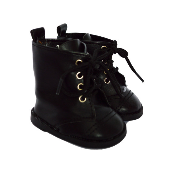 18 Inch Doll Boots- Black Leather Tie Boots