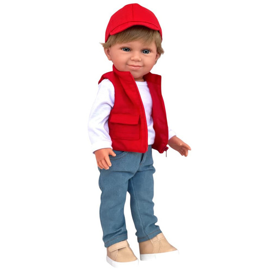 Kennedy and Friends Little Outdoor Explorer Outfit - Red Quilted Vest, Denim Jeans and Accessories for 18-Inch Dolls