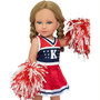 **Image Alt Text**

Celestine Camilleri, a blonde 18-inch Kennedy and Friends doll, wearing a red, white and navy cheerleader outfit with matching pom-poms and sneakers.