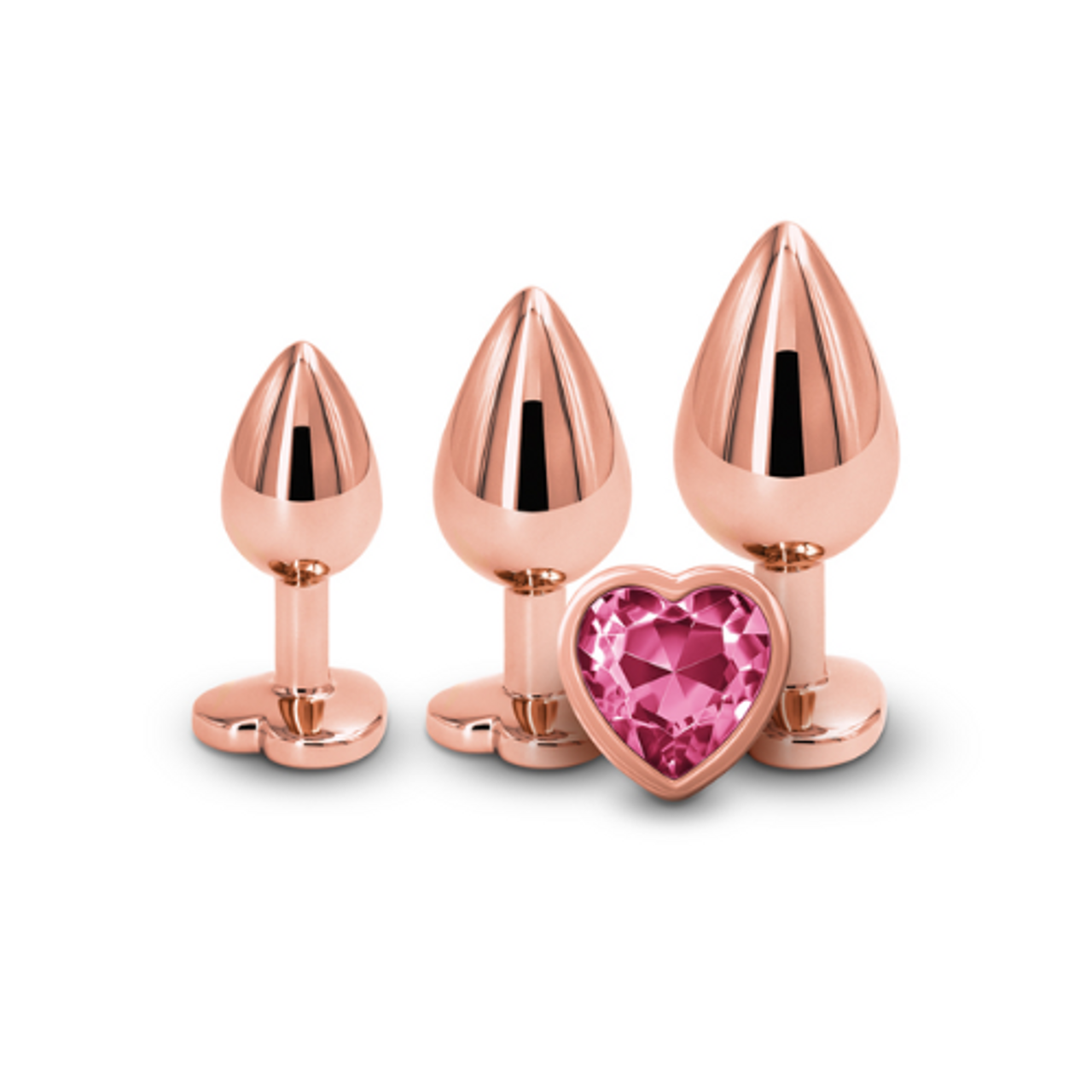 Rose gold Gem Heart Anal Plug Set of 3 from Condom Depot | Anal sex toys online with discreet shipping