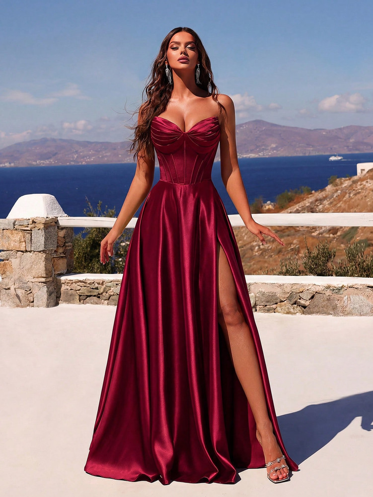Mila Label Ruby Gown - Burgundy Red