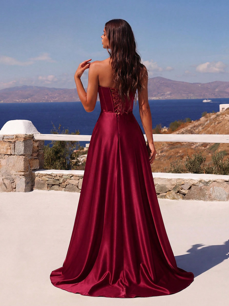 Mila Label Ruby Gown - Burgundy Red