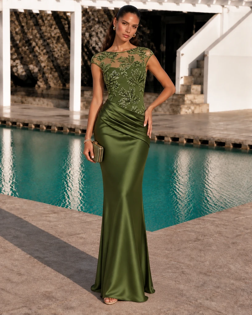 House of Troy Amana Gown - Olive Green