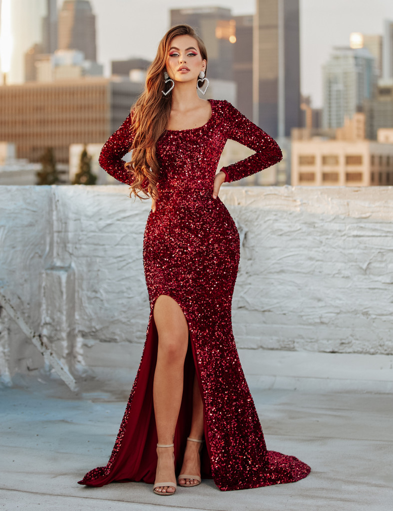 red long sleeve gown