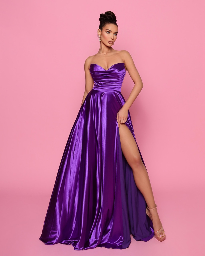 ASOS DESIGN halter satin midi dress with side slit and lace up back in  purple | ASOS