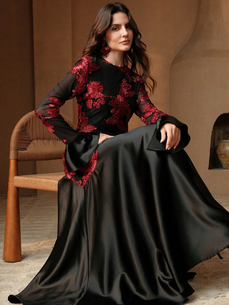 Mila Label Anise Gown - Black/Red