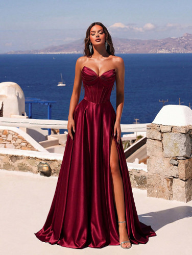 Mila Label Ruby Gown - Burgundy Red