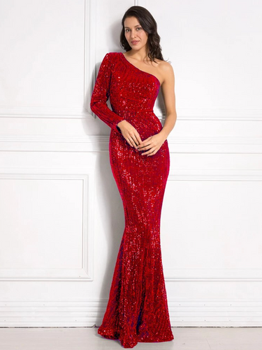 Mila Label Lacey Sequin Gown - Red