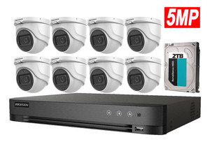 Hikvision 5MP 8CH HD Analog Camera System Bundle: 1x 8CH DVR with 2TB HDD and 8x Turret Cameras with Built-in Mic