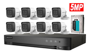 Hikvision 5MP 8CH HD Analog Camera System Bundle: 1x 8CH DVR with 2TB HDD and 8x Bullet Cameras with Built-in Mic