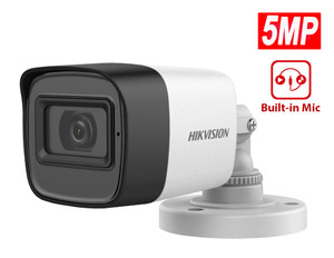 Hikvision TurboHD Analog DS-2CE16H0T-ITFS 5MP Outdoor HD Bullet Camera with Built-in Mic for Audio Surveillance and Recording, 2.8mm Lens, Night Vision up to 98'