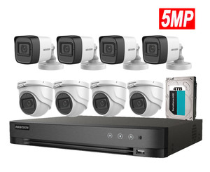 Hikvision 5MP 8CH HD Analog Camera System Bundle: 1x 8CH DVR with 4TB HDD and 8x Mix Turret /Bullet Cameras with Built-in Mic