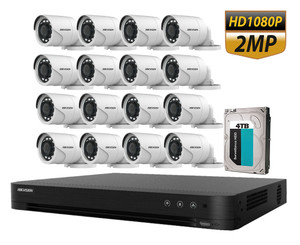 Hikvision 2MP 16CH HD Analog Camera System Bundle: 1x 16CH DVR with 4TB HDD and 16x Bullet Outdoor Cameras