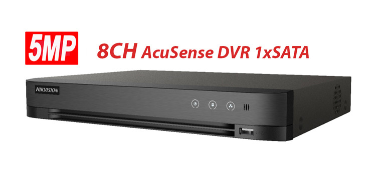 Hikvision 8CH 5MP AcuSense DVR iDS-7208HQHI-M1/S - 8 Channels TURBOHD + 4 IP Channels, 1xSATA, Audio-Over-Coax, AI Human/Vehicle Recognition, Hik-Connect Mobile APP for Remote Access/ iVMS-4200 for PC