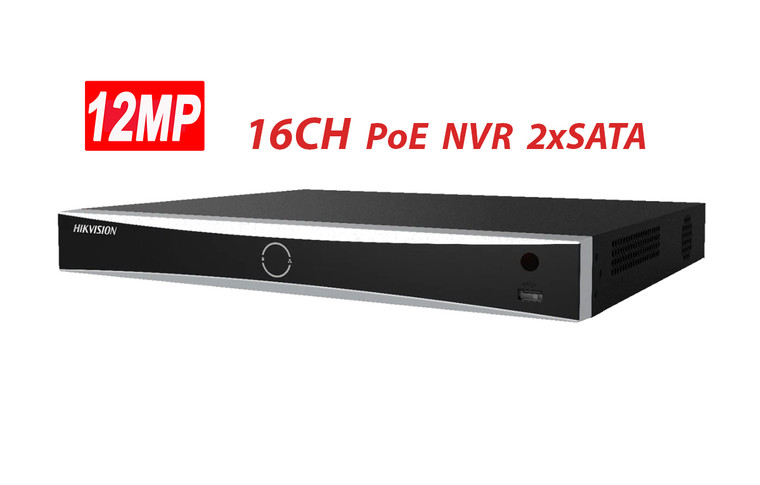 Hikvision DS-7616NXI-K2/16P 16CH 4K 12MP PoE NVR, 2x SATA, Hik-Connect APP for Mobile Devices/ iVMS-4200 For PC