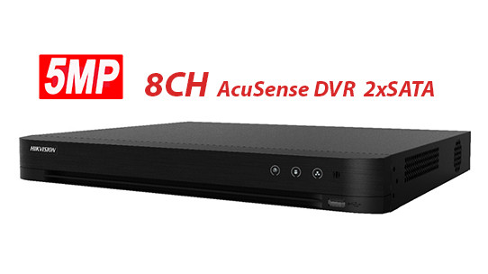 Hikvision 8CH 5MP AcuSense DVR iDS-7208HQHI-M2/S - 8 Channels TURBOHD + 4 IP Channels, 2xSATA, Audio-Over-Coax, AI Human/Vehicle Recognition, Hik-Connect Mobile APP for Remote Access/ iVMS-4200 for PC