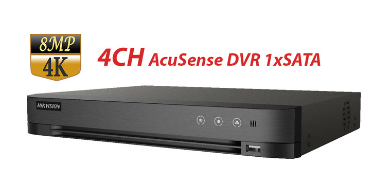 Hikvision iDS-7204HUHI-M1/S 4CH 8MP 4K AcuSense DVR - 4 Channels TURBOHD + 4 IP Channels, 1xSATA, Audio-Over-Coax, AI Human/Vehicle Recognition, Hik-Connect Mobile APP for Remote Access/ iVMS-4200 for PC