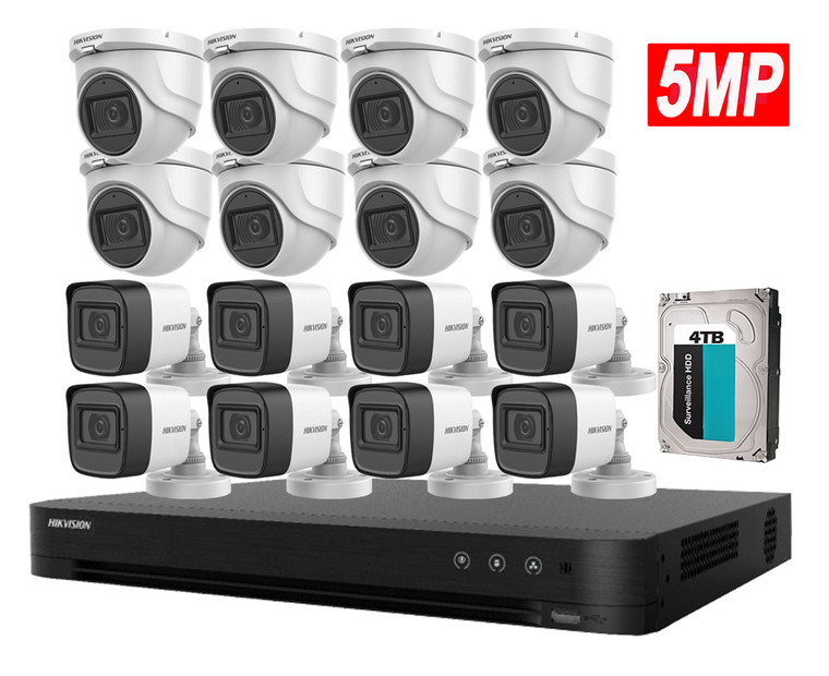16CH 5MP HD Analog Camera System Bundle: 16CH DVR with 4TB HDD and 16x Mix Turret/Bullet Cameras with Built-in Mic