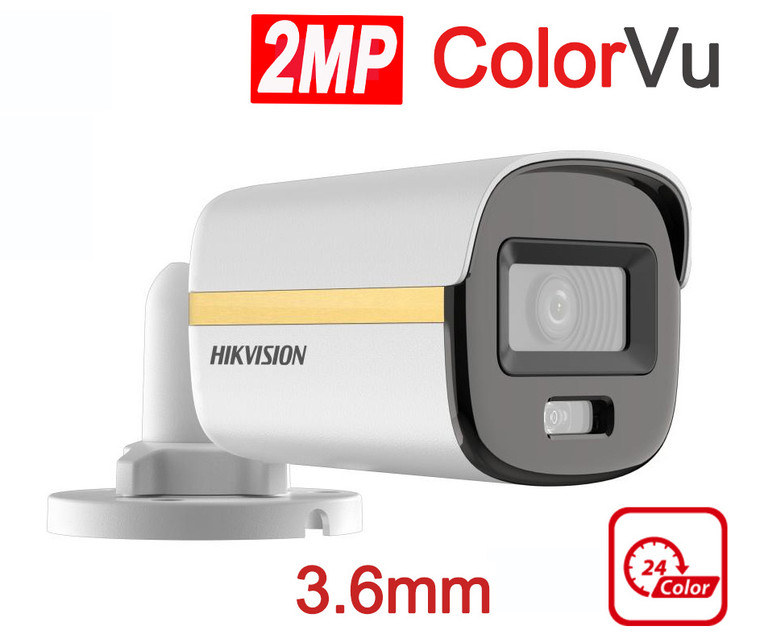 Hikvision DS-2CE10DF3T-F 3.6MM 2MP ColorVu Turbo HD Mini-Bullet Camera 3.6mm Fixed Lens, White Light Distance up to 20m/60ft