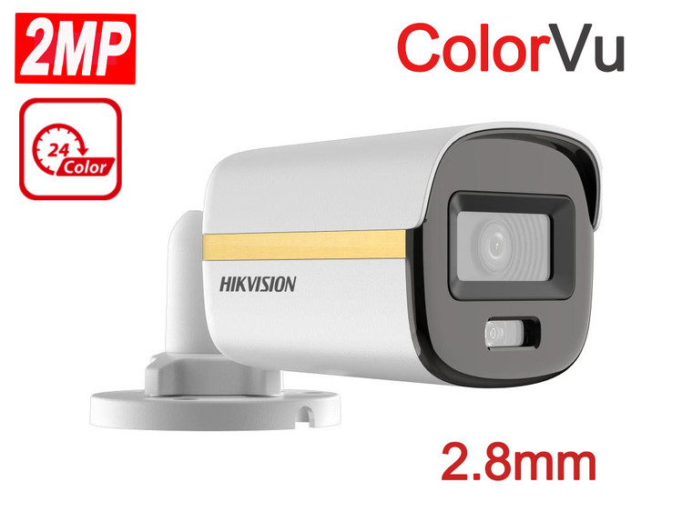 Hikvision DS-2CE10DF3T-F 2.8MM 2MP ColorVu Turbo HD Mini-Bullet Camera 2.8MM Fixed Lens, White Light Distance up to 20m/60ft