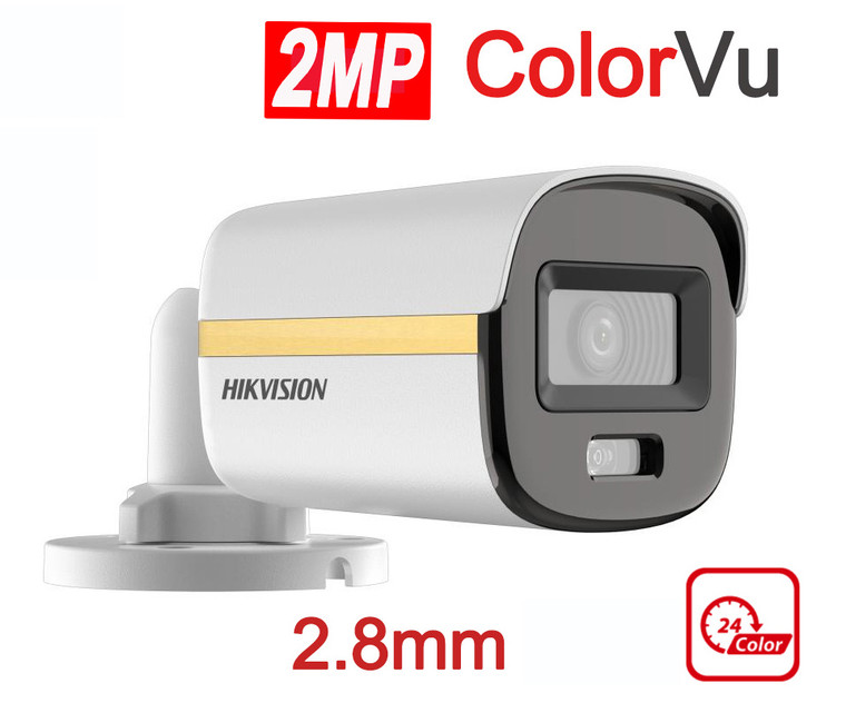 Hikvision DS-2CE10DF3T-F 2.8MM 2MP ColorVu Turbo HD Mini-Bullet Camera 2.8MM Fixed Lens, White Light Distance up to 20m/60ft