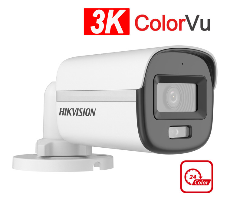 Hikvision DS-2CE10K0T-FS HD Analog 3K ColorVu Bullet CCTV Camera, 2.8mm Fixed Lens