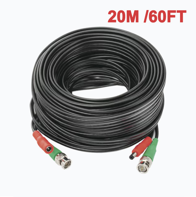 20M/60FT Premium CCTV BNC Video & DC Power Premade Cable For CCTV Cameraug & Play Wire for HD-TVI, CVI, AHD, SDI & Analog Security Cameras