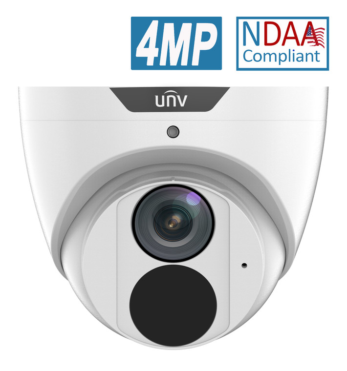 Uniview 4MP PoE IR Eyeball Network Camera with Built-In Microphone, Weatherproof, 2.8mm Lens, NDAA Compliant -IPC3614SR3-ADF28KM-G