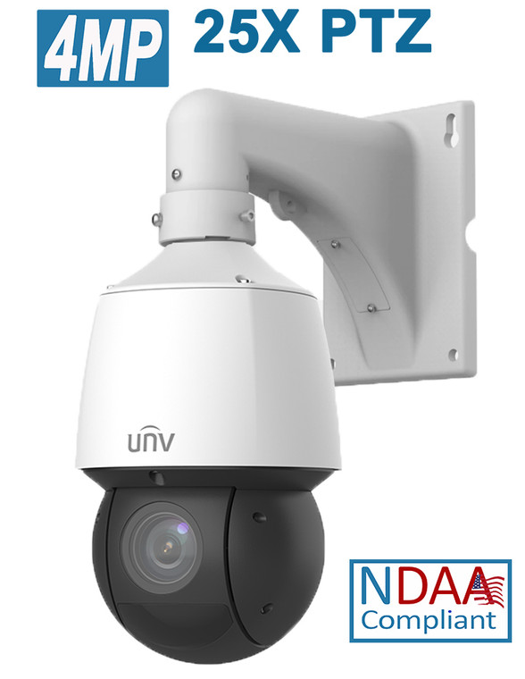 Uniview 4MP 25x LightHunter IR PoE PTZ Network Camera with Wall Mount Bracket, AI Detection, NDAA Compliant - IPC6424SR-X25-VF
