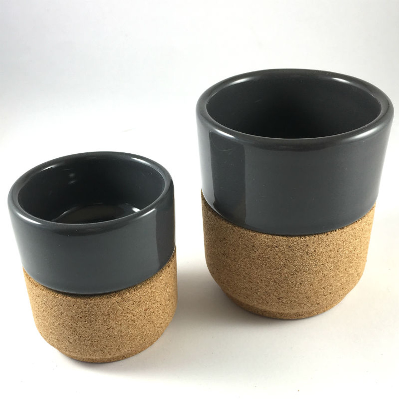 Contemporary Espresso Cups 4oz Grey Ceramic and Natural Cork Espresso Cups  Set of 2 Stackable 