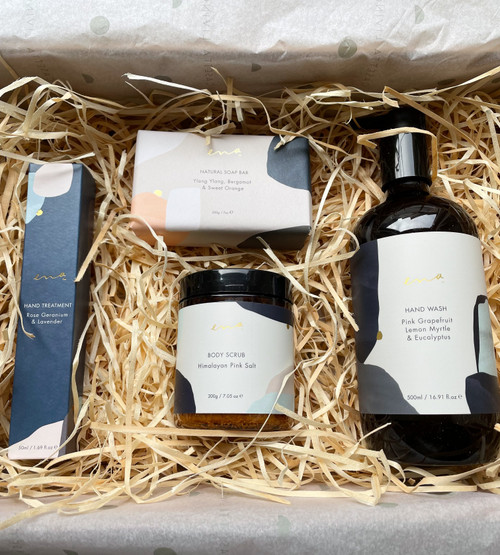 Mother's Day Luxury Self-Care Gift Box1
Comprising: ENA Hand Treatment, ENA Natural Soap Bar, ENA Body Scrub, ENA Hand Wash and Handwritten Note