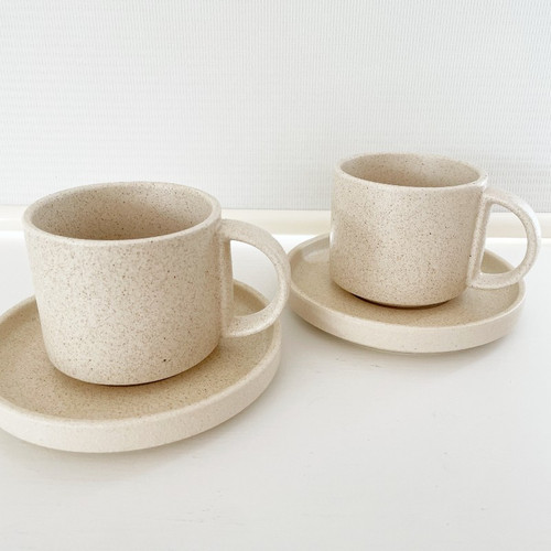 Robert Gordon Set of two Platform Coffee Mugs and Saucers in Sand