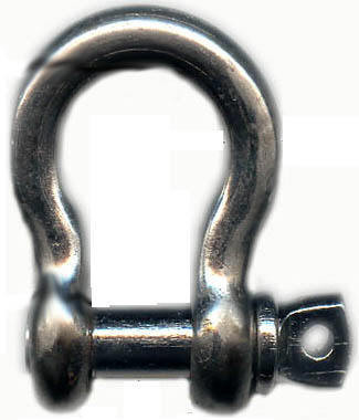 5/32" Bow Shackle, Type 316 Stainless Steel, 350 Lbs. WLL, Import.