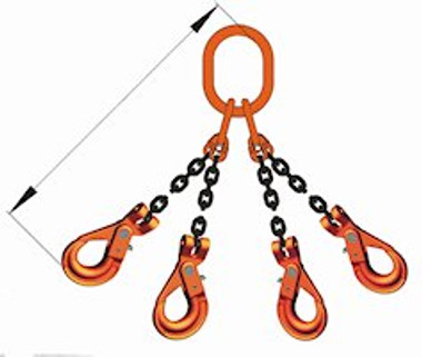 9/32" Mechanical Chain Sling. Gr 100 Alloy, Quad Leg, Obl Link, Self-Locking Hook, Tagged And Certified 11,200 lbs. WLL, Pewag Brand, Free Shipping!
