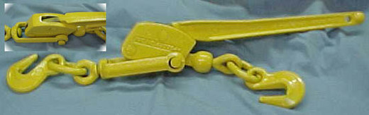 Load Binder - Safety Lever Type, 5/16" G7-3/8" G4, 5,400 lbs. WLL, Yellow Painted, Bulk, Made In USA, (minimum order 4 pcs) Load Binder - Safety Lever Type, 5/16" G7-3/8" G4, 5,400 lbs. WLL, Yellow Painted, Bulk, Made In USA, (minimum order 4 pcs)