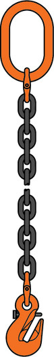 Single leg sling with oblong link and grab hook. Single leg sling with oblong link and grab hook.