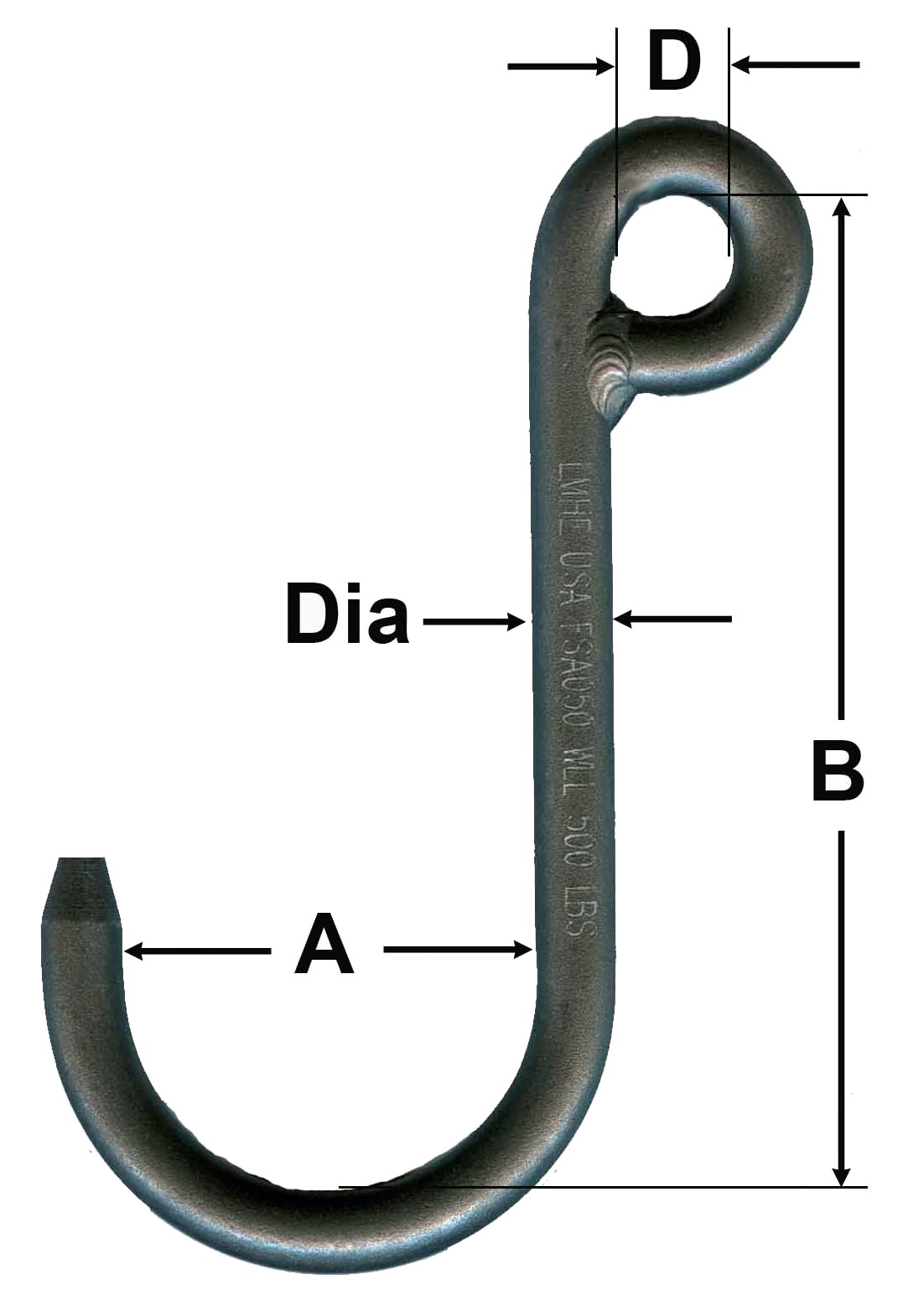 Alloy Steel J-Hooks Eye Style A, Capacities 100-1000 Lbs