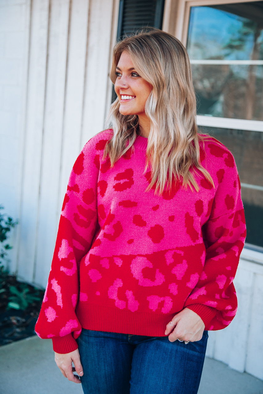 Lovely Days Sweater Top: Red/Pink - Off the Racks Boutique
