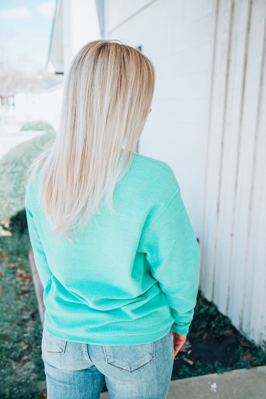 Jadelynn Brooke Mama Corded Sweatshirt: Mint - Off the Racks Boutique