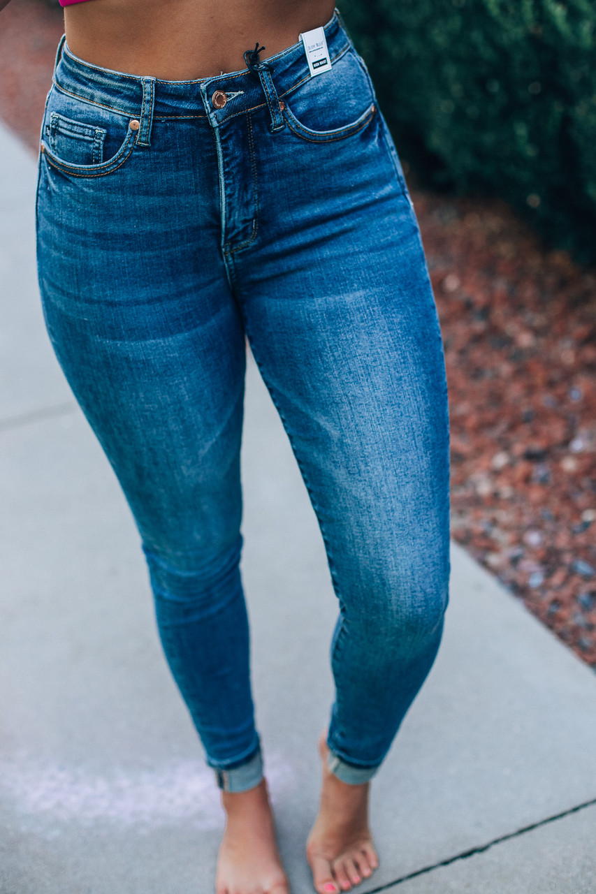 Judy Blue Amelia High Waist Tummy Control Skinny Medium Blue Off the
