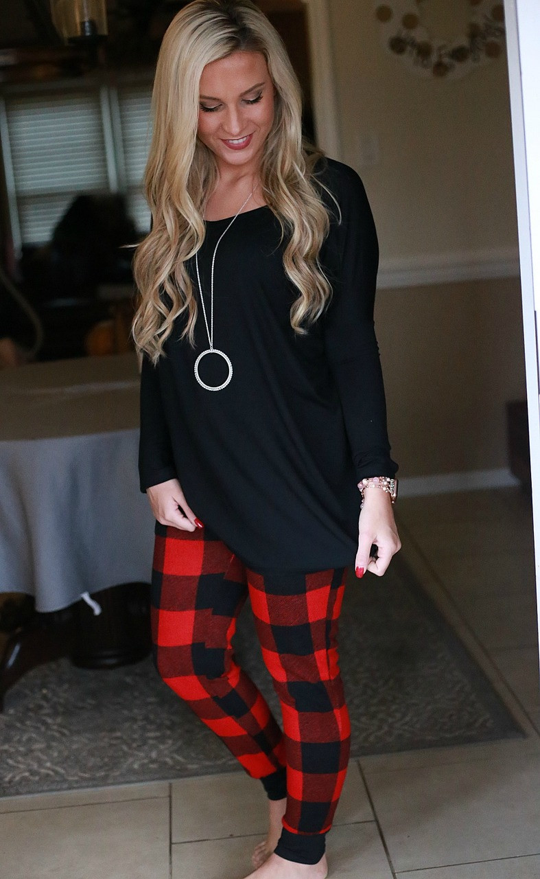 red and black plaid joggers