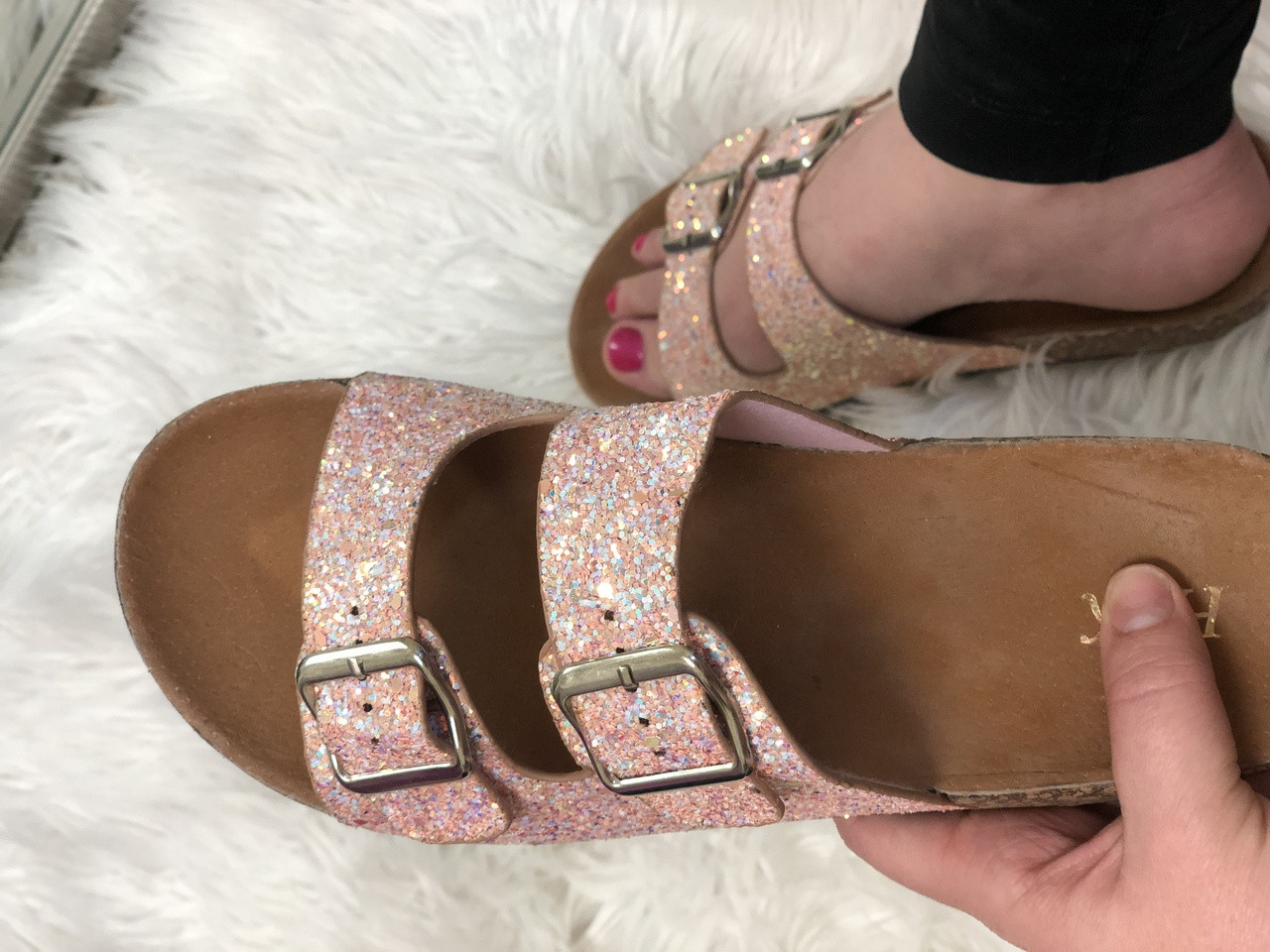 gold sparkly birkenstocks