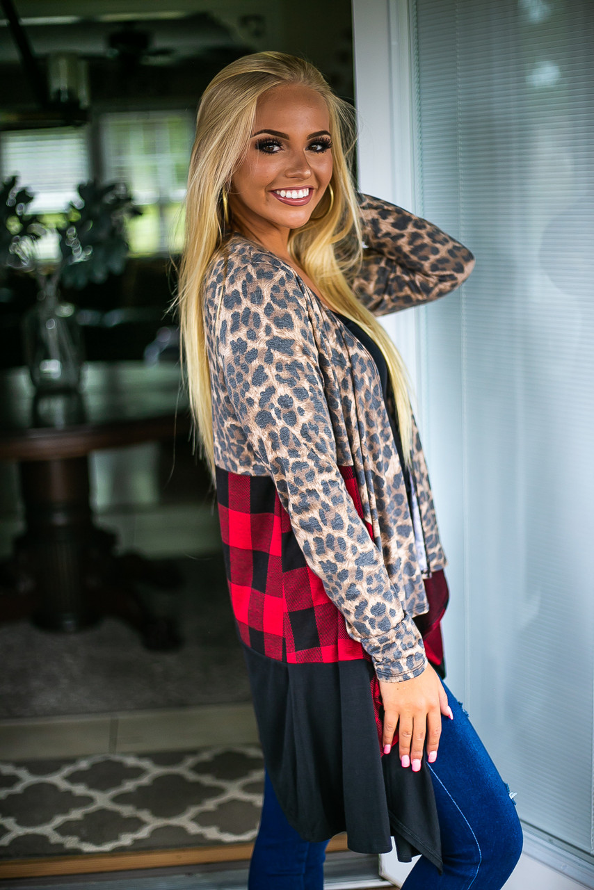 Mixed Emotions Cardigan: Leopard/Plaid - Off the Racks Boutique