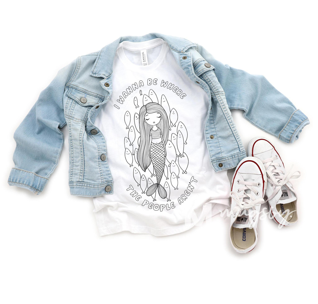 Kid S Coloring Tee Mermaid I Wanna Be Where The People Aren T Off The Racks Boutique
