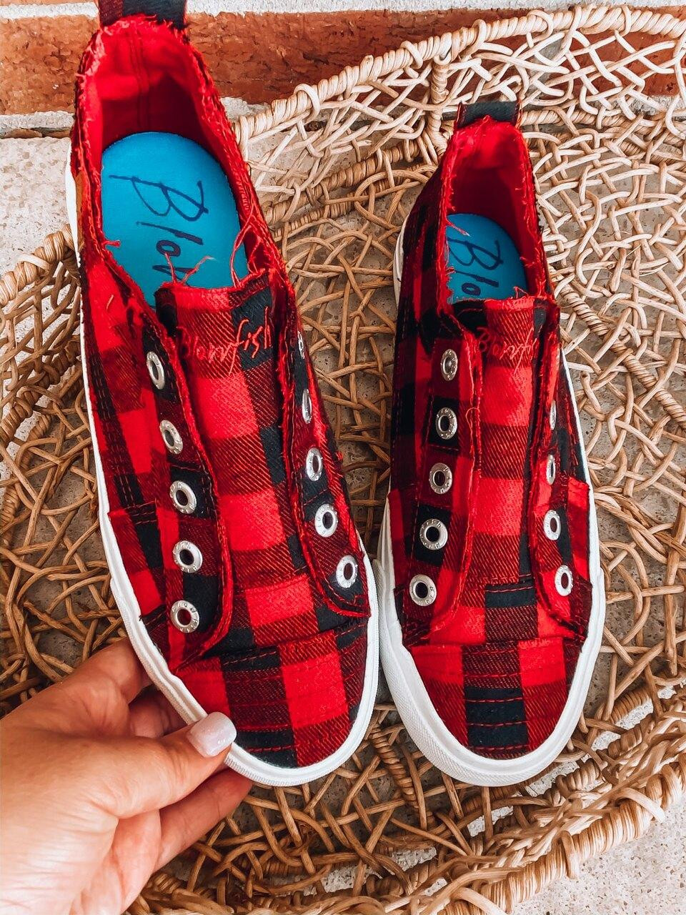 Blowfish red buffalo plaid sneakers Clearance