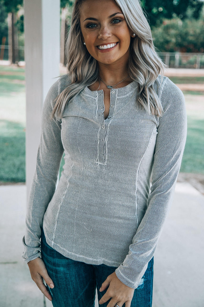 Back to the Basics Henley Top: Gray - Off the Racks Boutique