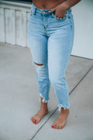 Judy Blue Lainey Mid-Rise Destroyed Hem Boyfriend Jeans: Light Wash