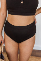 Sandy Shores Ribbed Knit Swim Bottoms: Black Sandy Shores Ribbed Knit Swim Bottoms: Black