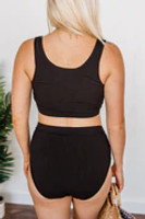 Sandy Shores Ribbed Knit Swim Bottoms: Black Sandy Shores Ribbed Knit Swim Bottoms: Black