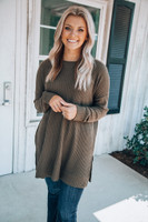 Overthinking It Sweater Top: Dark Olive